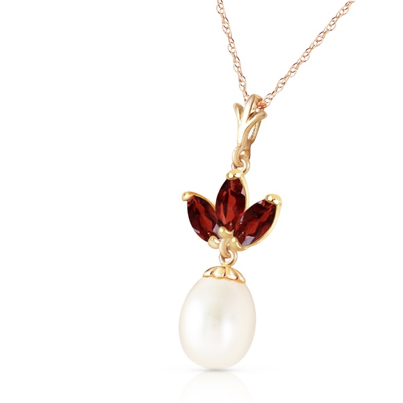 14K. SOLID GOLD NECKLACE WITH PEARL & GARNETS